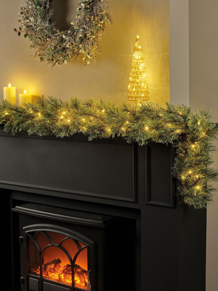 Everlands Green Warm White 270cm Cashmere Pre-Lit Christmas Garland - Image 1 of 3 Everlands Green Warm White 270cm Cashmere Pre-Lit Christmas Garland - Image 1 of 3