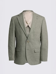 MOSS Green Regular Fit Herringbone Suit Jacket - Image 6 of 6