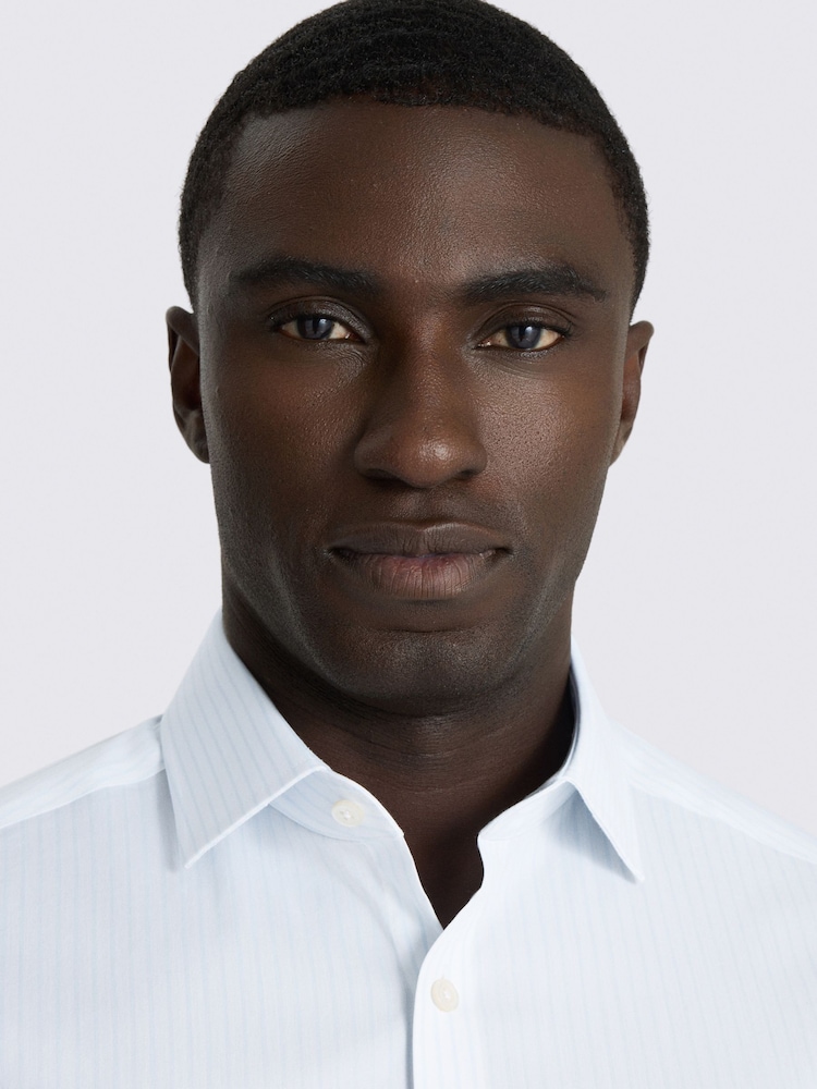 MOSS Blue Slim Fit Stripe Stretch Shirt - Image 2 of 3 MOSS Blue Slim Fit Stripe Stretch Shirt - Image 2 of 3