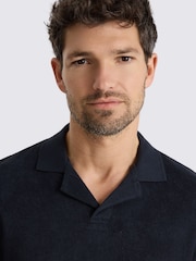 MOSS Blue Terry Towelling Cotton Polo Shirt - Image 3 of 4