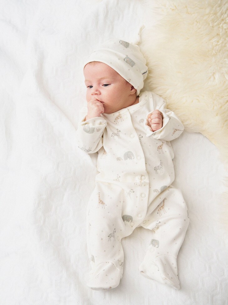 Jojo Maman Bébé Cream Safari Sleepsuit & Hat Set