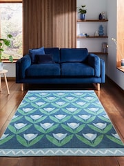 Scion Midnight Blue Tulip Trellis Blush Washable Rug - Image 1 of 6