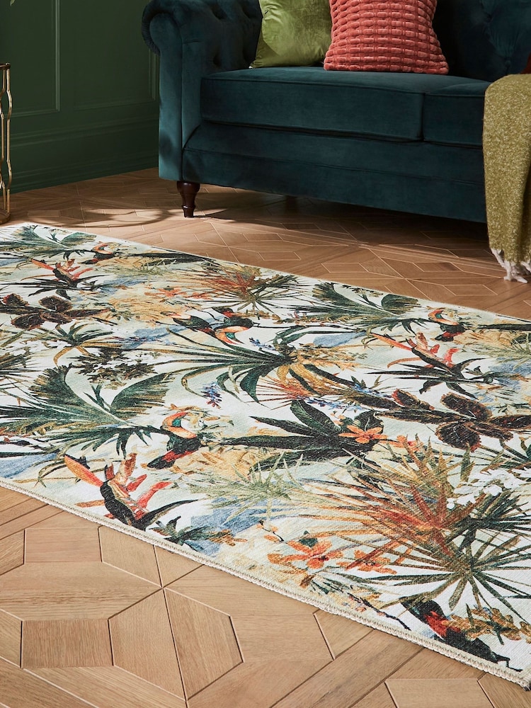 Clarke and Clarke Antique Natural Toucan Antique Washable Rug - Image 1 of 6 Clarke and Clarke Antique Natural Toucan Antique Washable Rug - Image 1 of 6