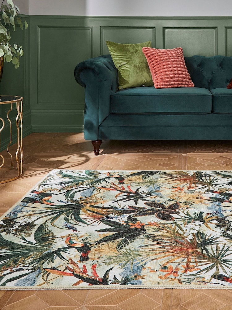 Clarke and Clarke Antique Natural Toucan Antique Washable Rug - Image 2 of 6 Clarke and Clarke Antique Natural Toucan Antique Washable Rug - Image 2 of 6