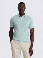 MOSS Blue Merino Knitted Polo Shirt - Image 1 of 4