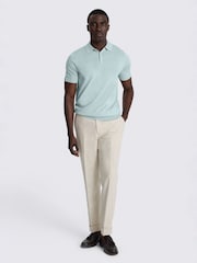 MOSS Blue Merino Knitted Polo Shirt - Image 2 of 4