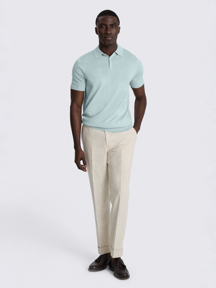 MOSS Blue Merino Knitted Polo Shirt - Image 2 of 4
