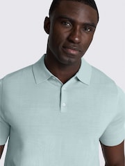 MOSS Blue Merino Knitted Polo Shirt - Image 3 of 4