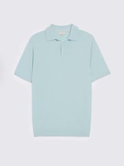 MOSS Blue Merino Knitted Polo Shirt - Image 4 of 4