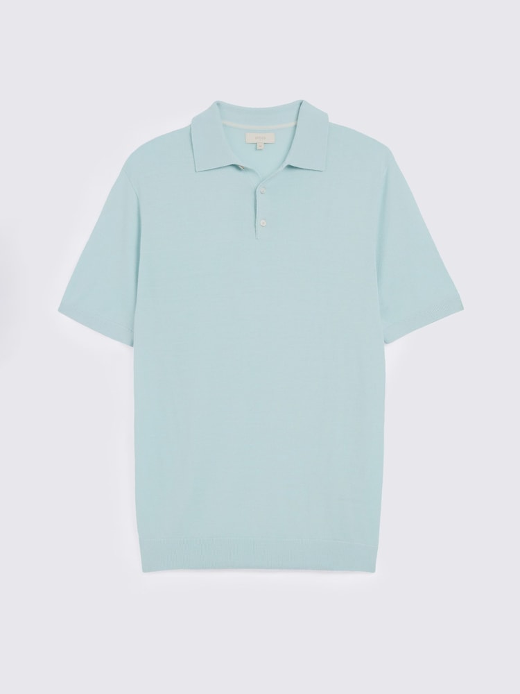 MOSS Blue Merino Knitted Polo Shirt - Image 4 of 4