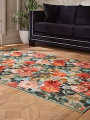 Clarke and Clarke Teal & Rouge Red Tahiti Spring Washable Rug - Image 1 of 6