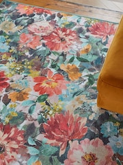 Clarke and Clarke Teal & Rouge Red Tahiti Spring Washable Rug - Image 3 of 6