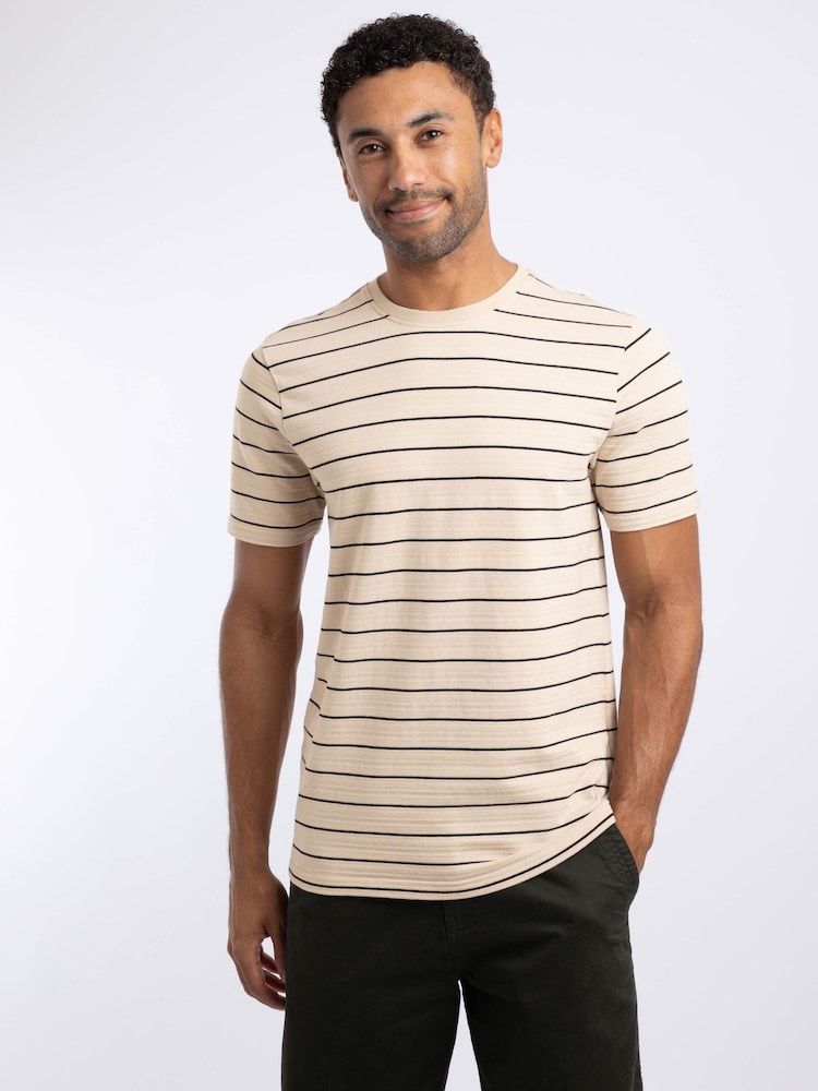 Weird Fish Cream Grayson Textured Stripe T-Shirt - Image 1 of 7 Weird Fish Cream Grayson Textured Stripe T-Shirt - Image 1 of 7