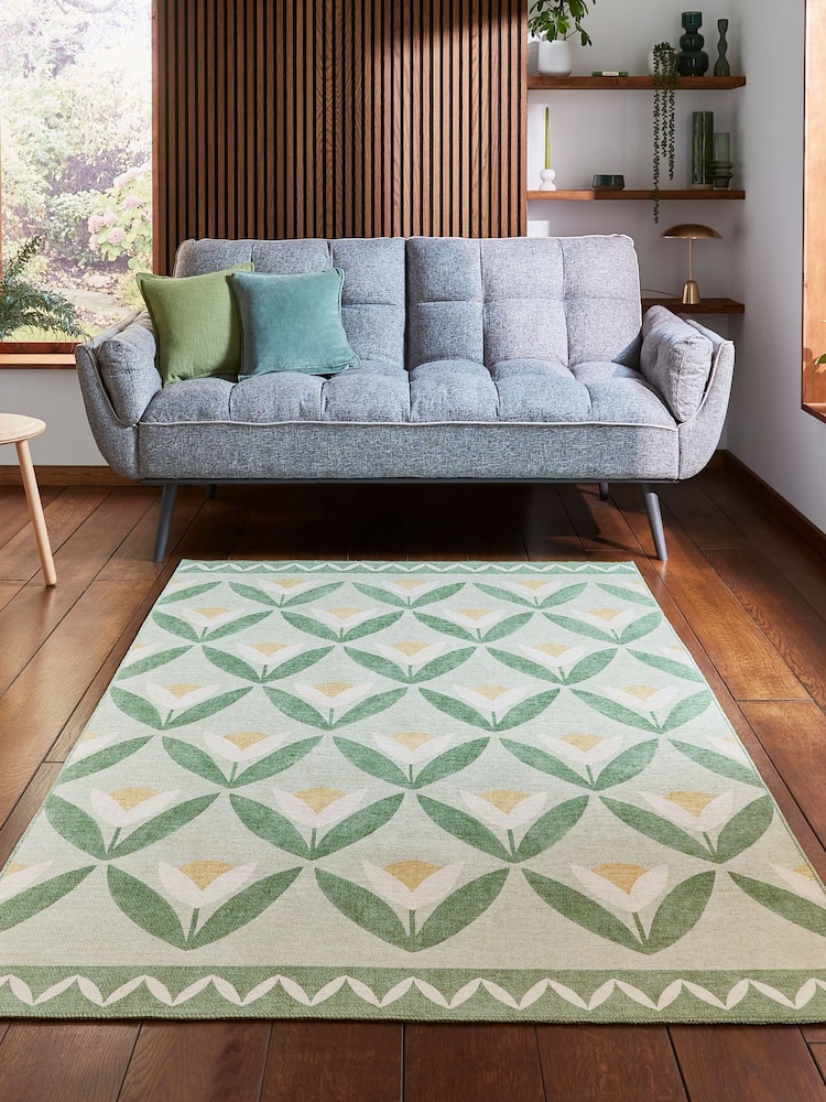 Scion Pine Green Tulip Trellis Blush Washable Rug - Image 1 of 6 Scion Pine Green Tulip Trellis Blush Washable Rug - Image 1 of 6
