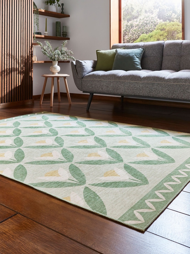 Scion Pine Green Tulip Trellis Blush Washable Rug - Image 2 of 6 Scion Pine Green Tulip Trellis Blush Washable Rug - Image 2 of 6