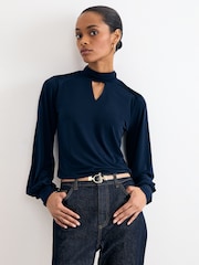 Phase Eight Blue Ilaria Drape Sleeve Top - Image 1 of 7