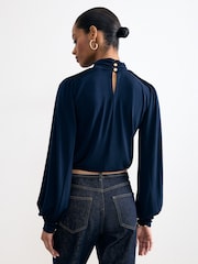 Phase Eight Blue Ilaria Drape Sleeve Top - Image 2 of 7