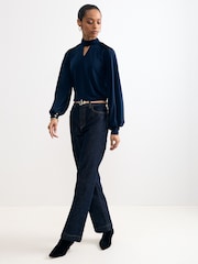 Phase Eight Blue Ilaria Drape Sleeve Top - Image 3 of 7