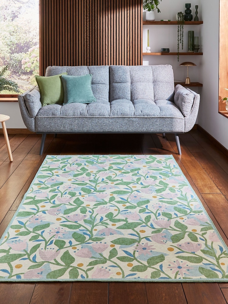 Scion Juniper/Violet Green Dancing Daisies Juniper/Violet Washable Rug - Image 1 of 6 Scion Juniper/Violet Green Dancing Daisies Juniper/Violet Washable Rug - Image 1 of 6