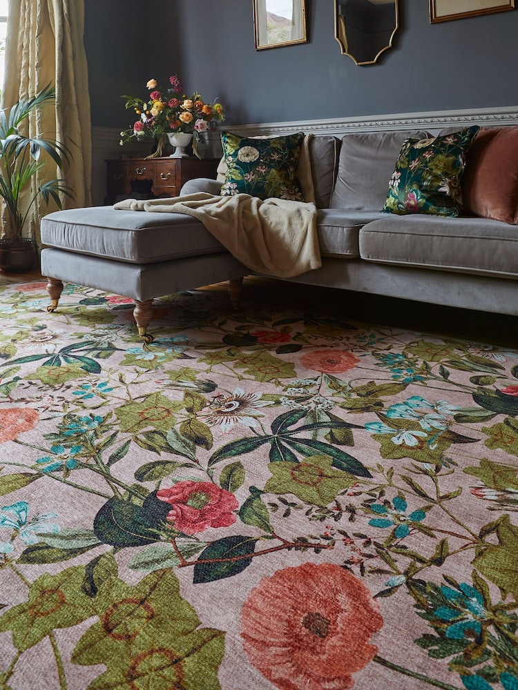 Clarke & Clarke Blush Pink Passiflora Blush Washable Rug - Image 2 of 6 Clarke & Clarke Blush Pink Passiflora Blush Washable Rug - Image 2 of 6