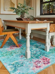 Clarke and Clarke Rose Teal Teal Blue Fiore Rose Teal Washable Rug - Image 2 of 6