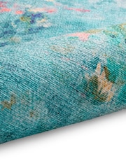 Clarke and Clarke Rose Teal Teal Blue Fiore Rose Teal Washable Rug - Image 6 of 6