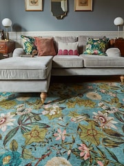 Clarke & Clarke Mineral Teal Blue Passiflora Blush Washable Rug - Image 2 of 6