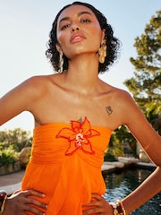River Island Orange Del Maar Bandeau Crochet Flower Ruffle Maxi Dress - Image 3 of 4