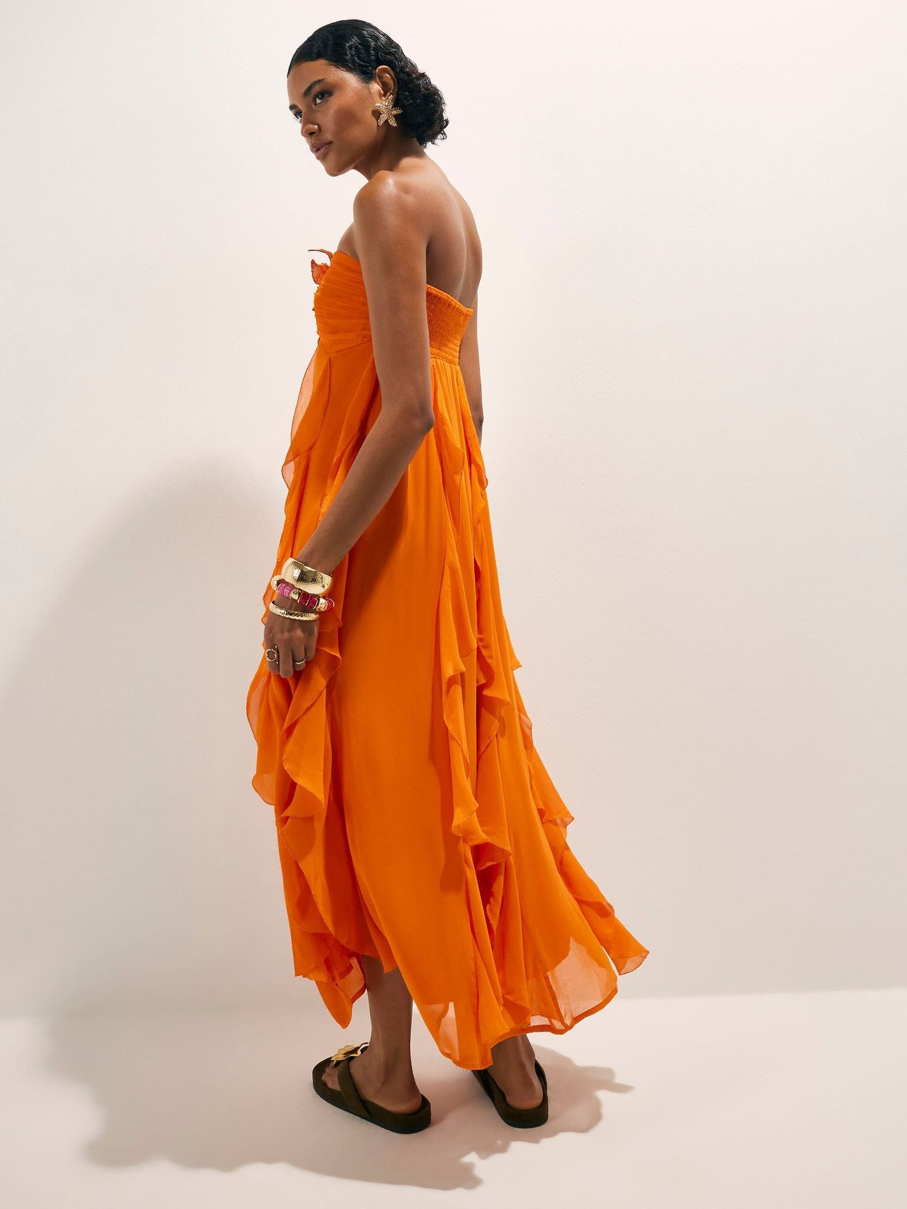 Buy River Island Orange Del Maar Bandeau Crochet Flower Ruffle