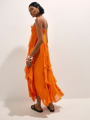 River Island Orange Del Maar Bandeau Crochet Flower Ruffle Maxi Dress - Image 4 of 4