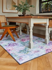 Clarke and Clarke Heather Purple Fiore Rose Teal Washable Rug - Image 2 of 6