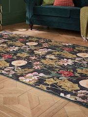 Clarke & Clarke Noir Black Passiflora Blush Washable Rug - Image 1 of 6