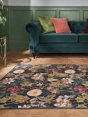 Clarke & Clarke Noir Black Passiflora Blush Washable Rug - Image 2 of 6