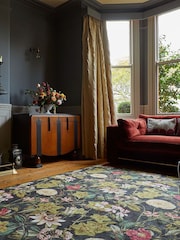 Clarke & Clarke Noir Black Passiflora Blush Washable Rug - Image 3 of 6