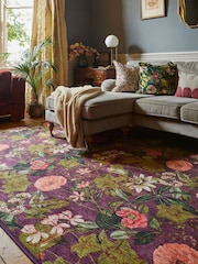 Clarke & Clarke Mulberry Purple Passiflora Blush Washable Rug - Image 1 of 6