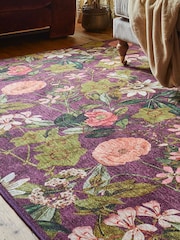 Clarke & Clarke Mulberry Purple Passiflora Blush Washable Rug - Image 3 of 6