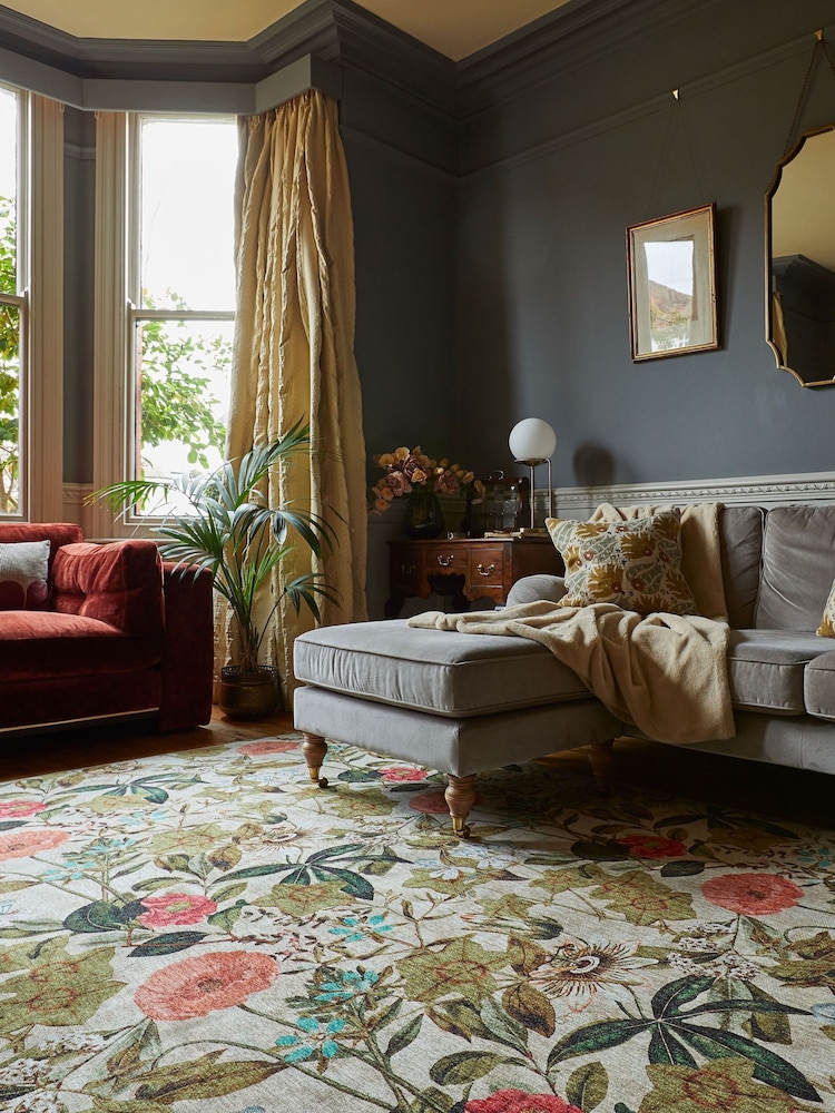Clarke & Clarke Peaches & Cream Passiflora Blush Washable Rug - Image 2 of 6 Clarke & Clarke Peaches & Cream Passiflora Blush Washable Rug - Image 2 of 6