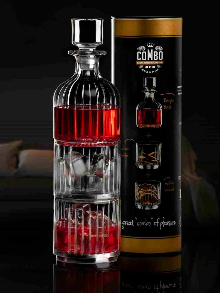 RCR Clear Decanter and 2 Stacking Glasses Gift Set - Image 2 of 4