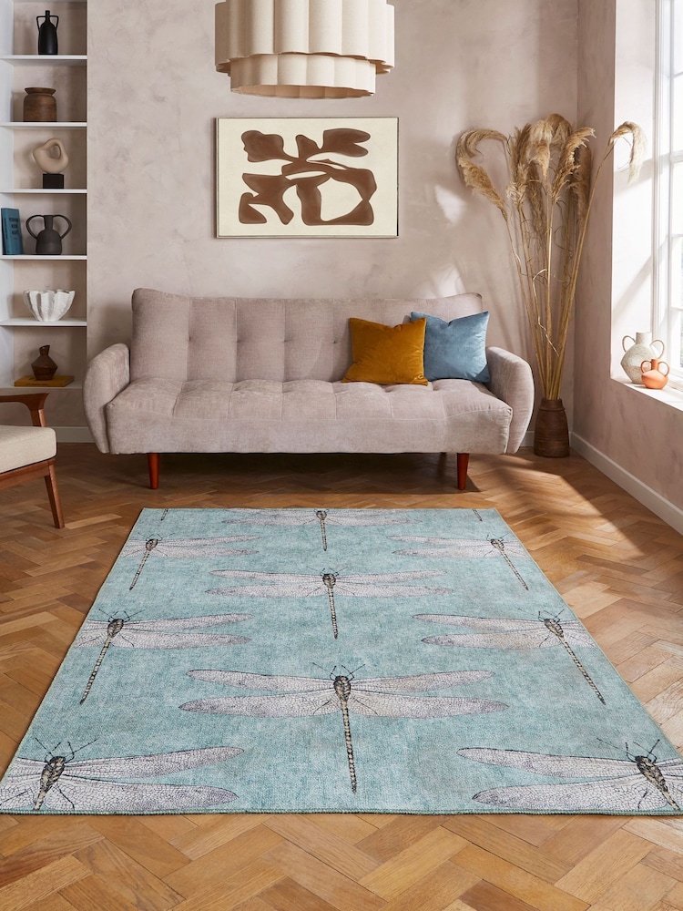 Harlequin Mineral Teal Blue Demoiselle Fern Washable Rug - Image 1 of 6