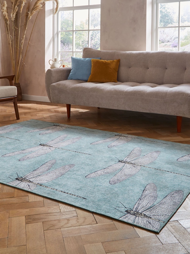 Harlequin Mineral Teal Blue Demoiselle Fern Washable Rug - Image 2 of 6