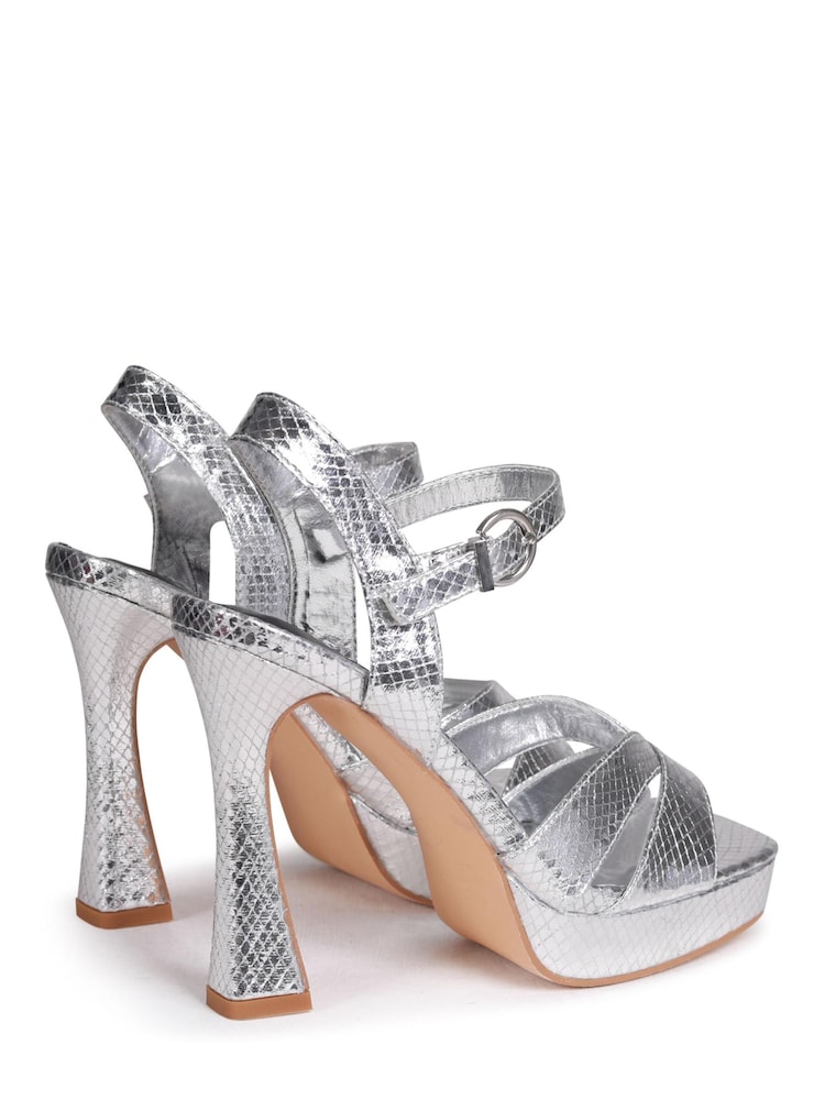 Linzi Silver Zuni Platform Heeled Sandal With Wrap Around Ankle Strap - Image 4 of 4