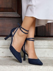 Linzi Blue Pecan Pointed Mule With Embellished Wrap-Around Ankle Strap - Image 1 of 4