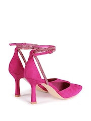 Linzi Pink Pecan Pointed Mule With Embellished Wrap-Around Ankle Strap - Image 4 of 4