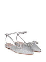 Linzi Silver Mayla Pointed Toe Flat Mule With Double Bow Embellishment - Image 3 of 4