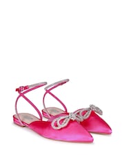 Linzi Pink Mayla Pointed Toe Flat Mule With Double Bow Embellishment - Image 3 of 4