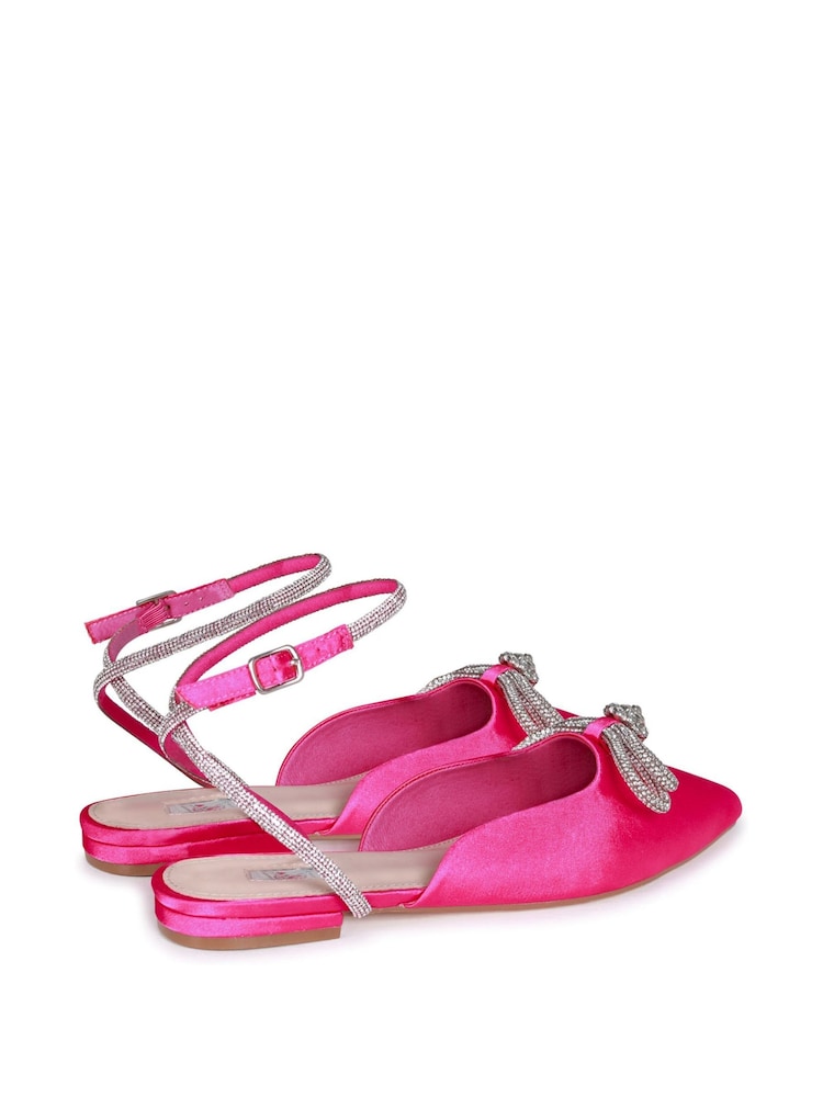 Linzi Pink Mayla Pointed Toe Flat Mule With Double Bow Embellishment - Image 4 of 4
