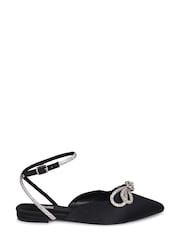 Linzi Black Mayla Pointed Toe Flat Mule With Double Bow Embellishment - Image 2 of 4