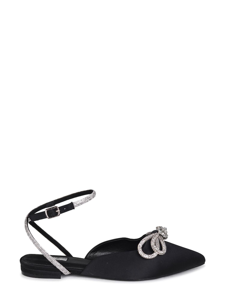 Linzi Black Mayla Pointed Toe Flat Mule With Double Bow Embellishment - Image 2 of 4