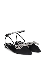 Linzi Black Mayla Pointed Toe Flat Mule With Double Bow Embellishment - Image 3 of 4