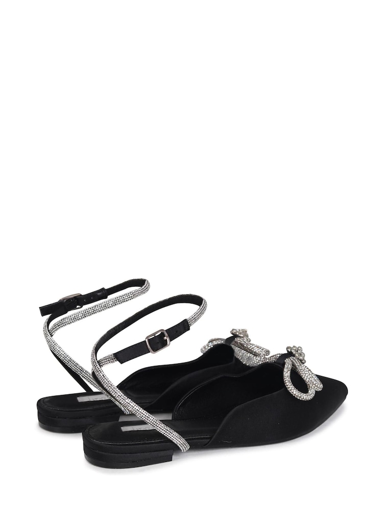 Linzi Black Mayla Pointed Toe Flat Mule With Double Bow Embellishment - Image 4 of 4